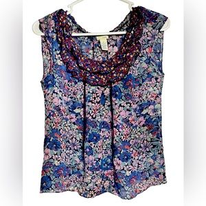 100% Silk odille Floral Cap Sleeve Women’s Top Sz 2